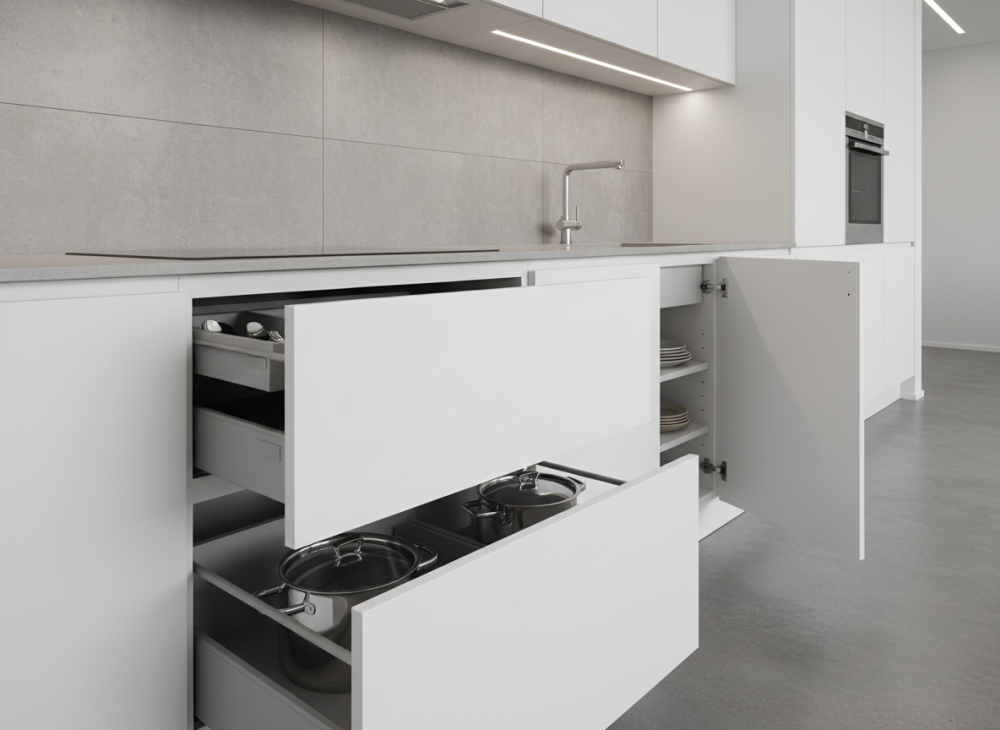 push to open systém v moderní kuchyni