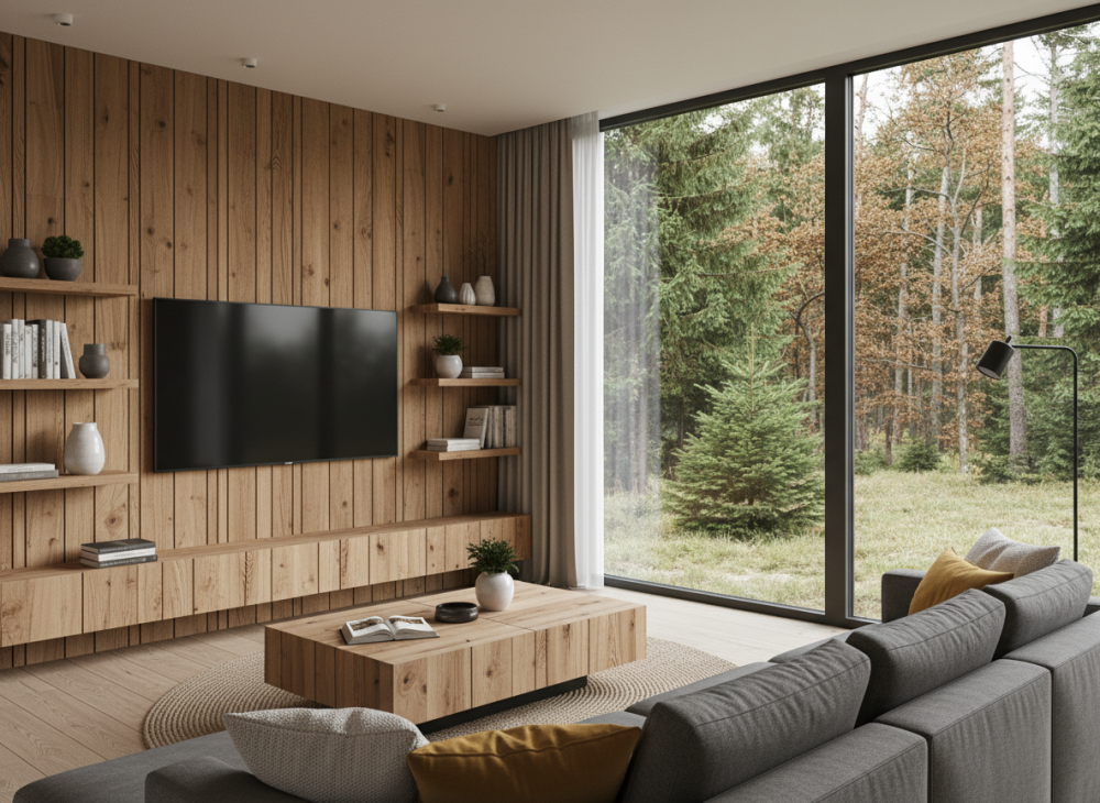 obývacia izba zo škárovky