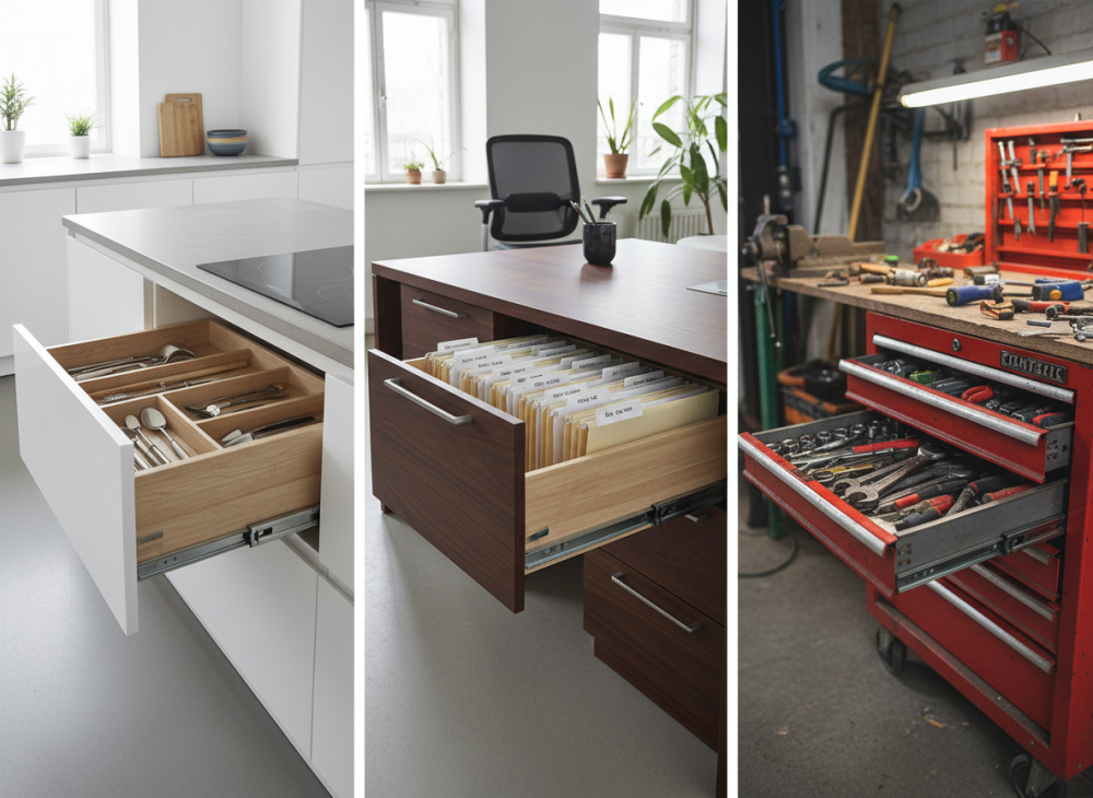 plnovýsuv v kuchyni, kanceláři a dílně