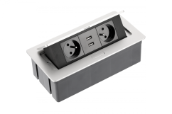 Stolní elektrozásuvka výklopná SOFT, 2x USB, hliník