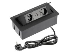 Stolní elektrozásuvka výklopná SOFT, USB A+C, černá