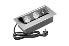 Obdélníková výsuvná zásuvka, 2x 240V, 2x USB, hlink