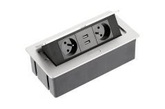 Stolní elektrozásuvka výklopná SOFT, 2x USB, hliník