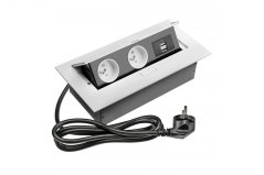 Obdélníková výsuvná zásuvka, 2x 240V, 2x USB, bílá