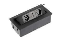 Stolní elektrozásuvka výklopná SOFT, 2x USB, černá
