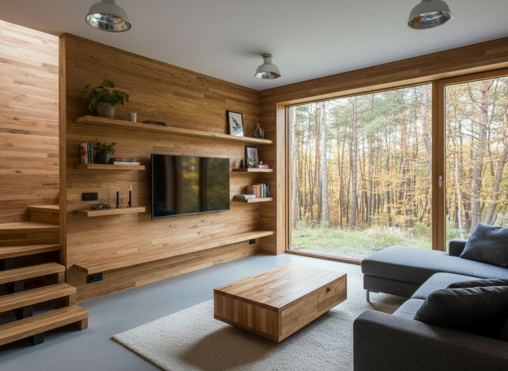 obývacia izba zo škárovky