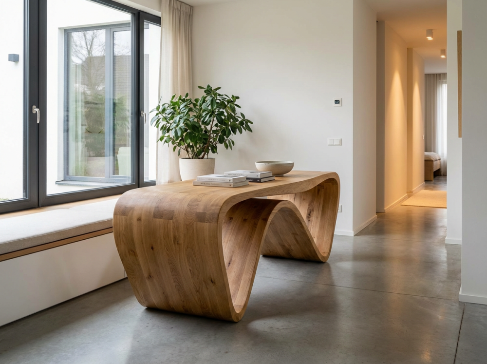 stůl ze spárovky v atypickým tvaru