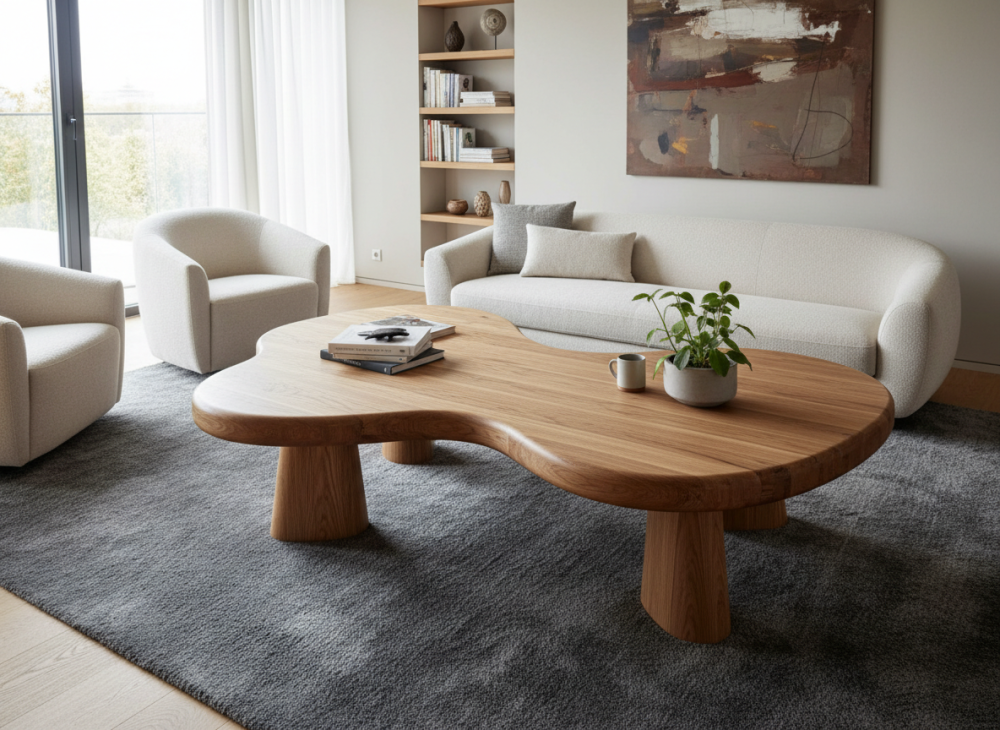 stůl ze spárovky v atypickým tvaru