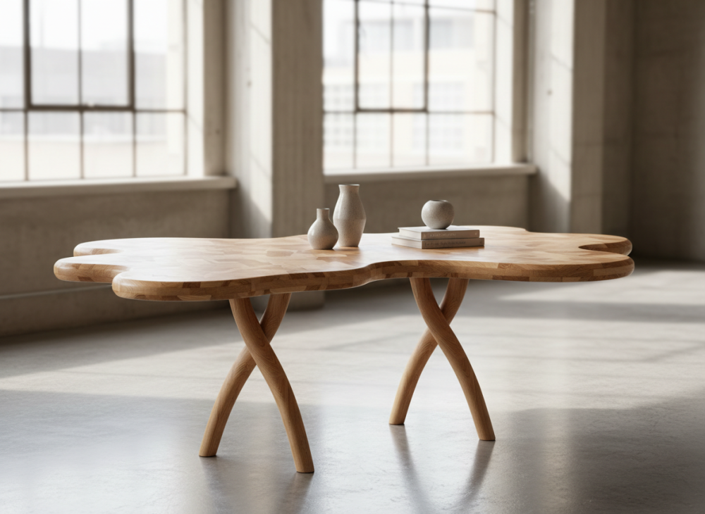 stůl ze spárovky v atypickým tvaru